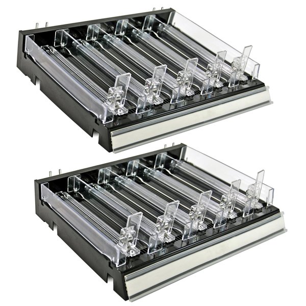 Azar Displays Adjustable Short Divider Bin Cosmetic Tray w Pushers - Customize Slot Size to Product, Black, 2-Pack 225830-SHORT-BLK-2PK